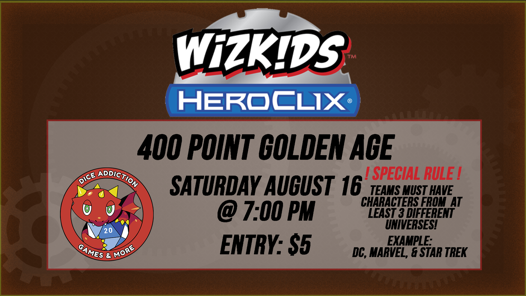 Heroclix 400 Point Golden Age Event  August 13 Weekly at Dice Addiction