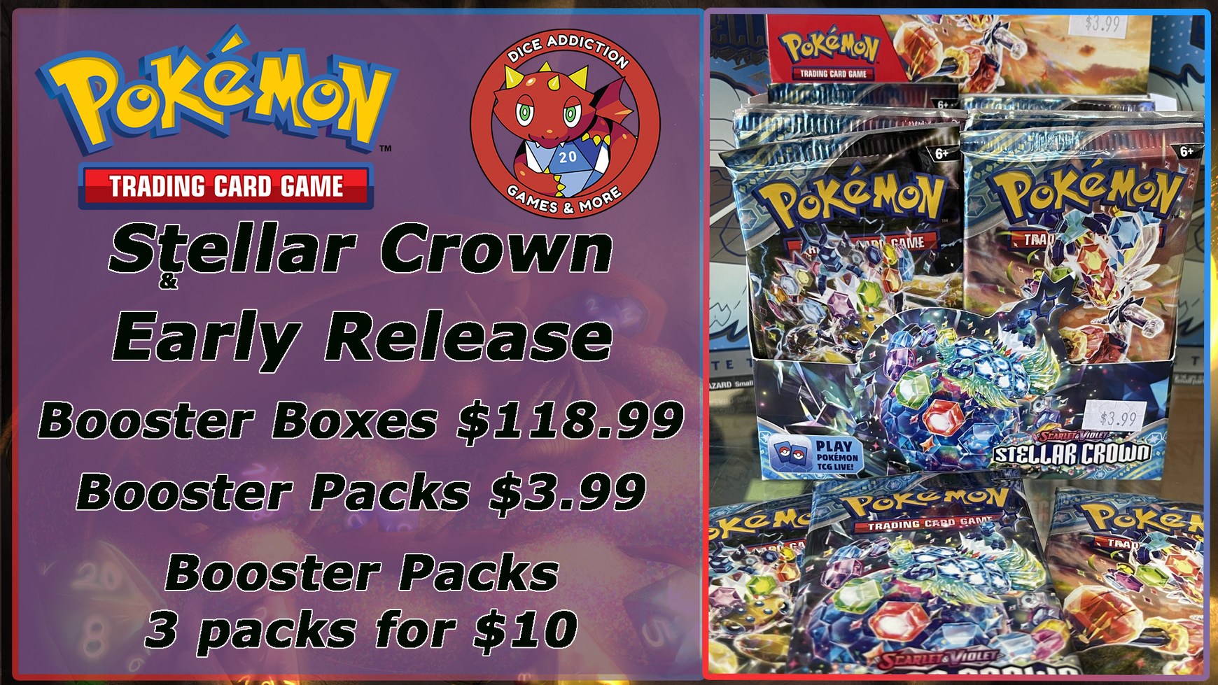 Pokémon Stellar Crown Early Release at Dice Addiction!