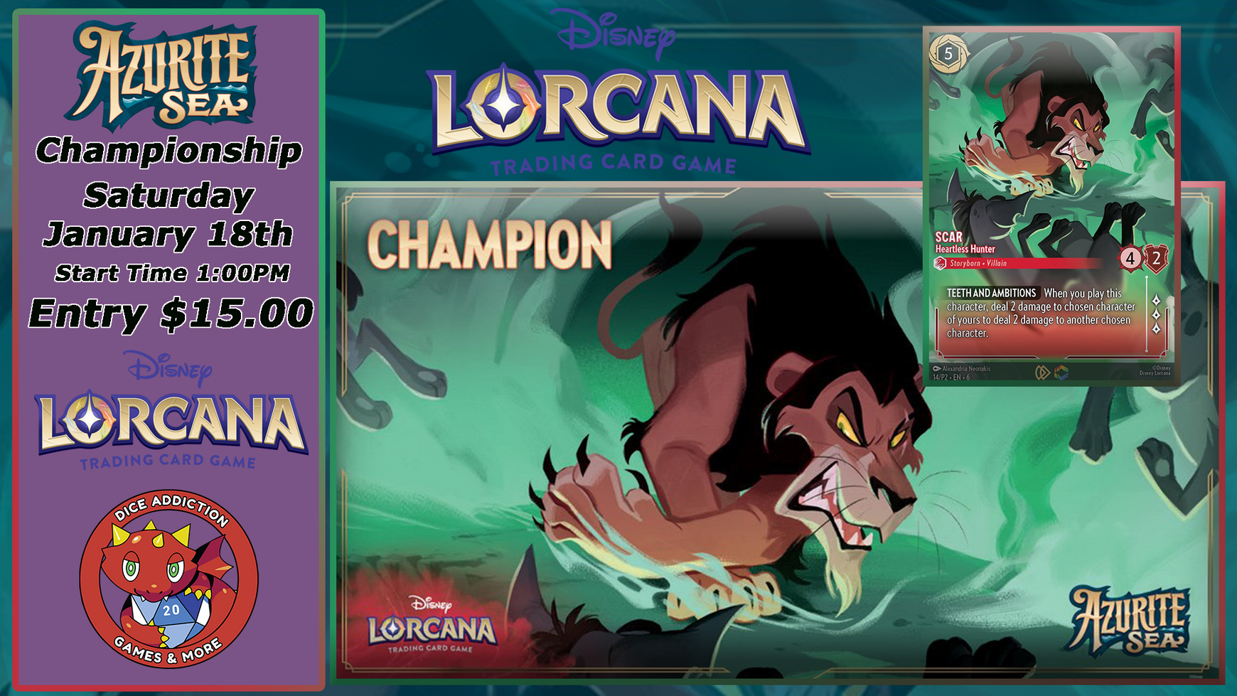 Set a course for Dice Addiction’s Lorcana Store Championship this Saturday!