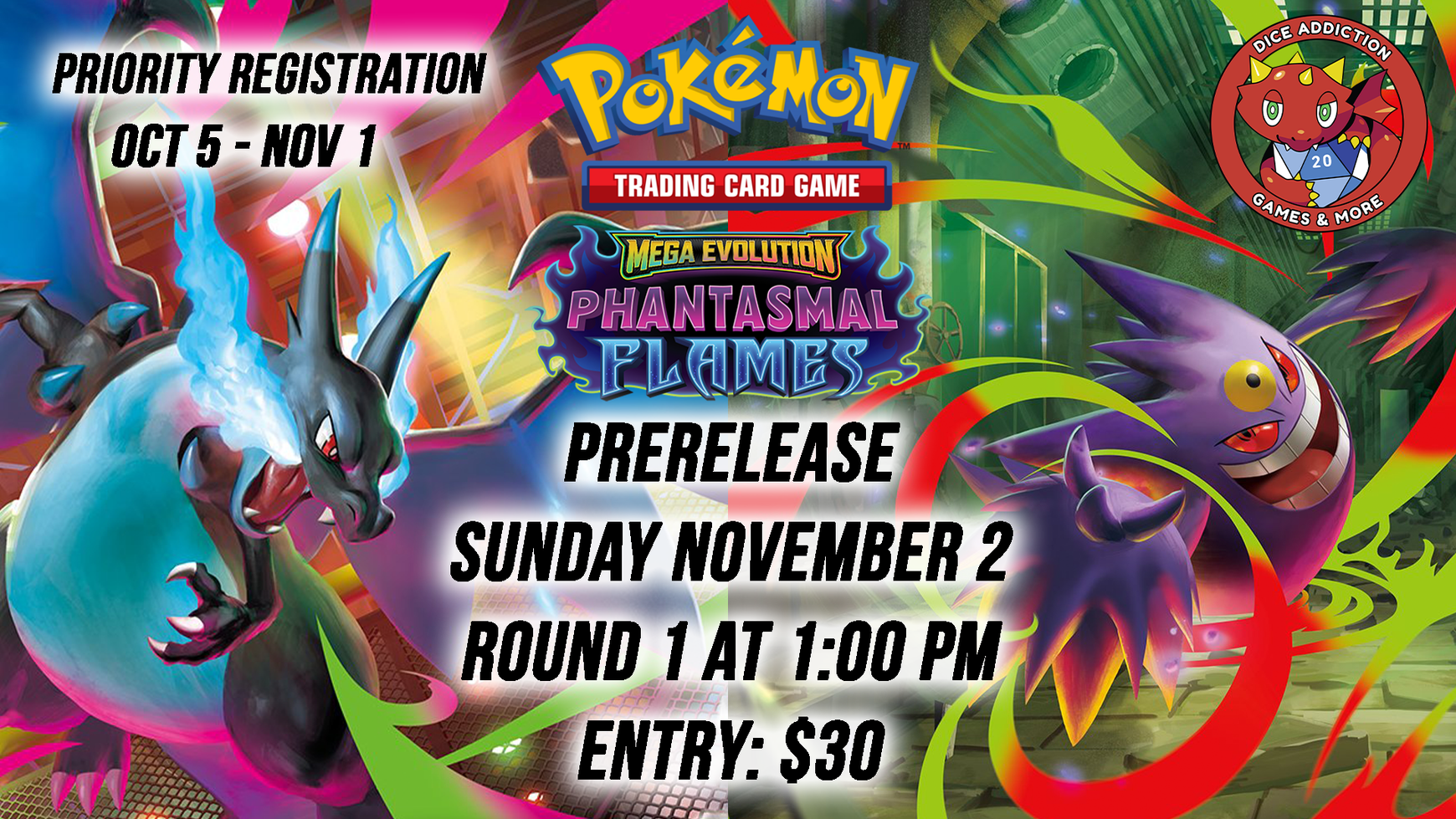 Pokemon Phantasmal Flames Prerelease at Dice Addiction