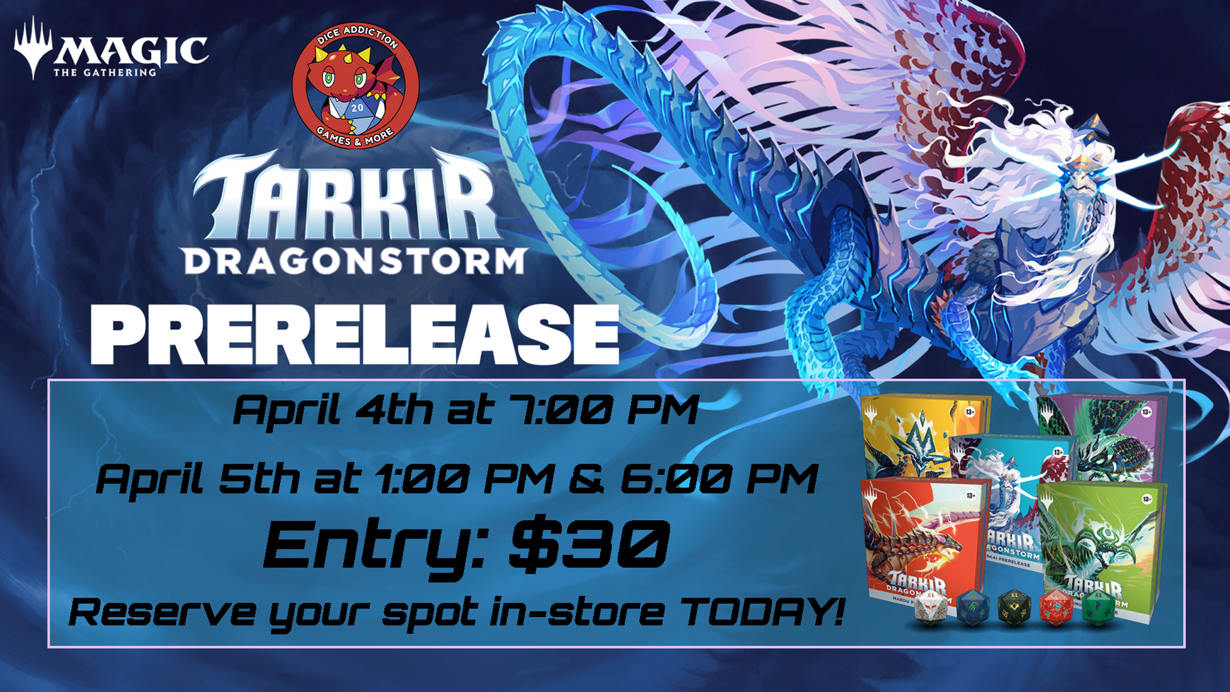 The Takir: Dragonstorm Pre-Release is coming to Dice Addiction!