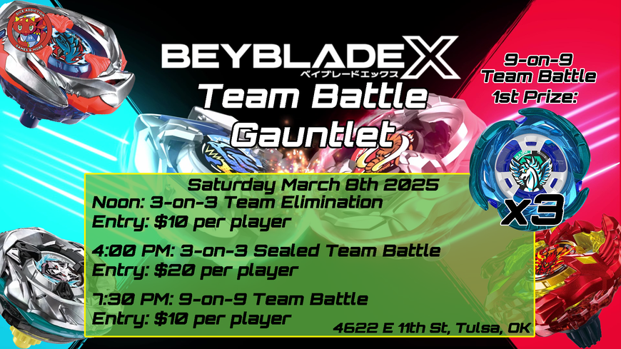 Win a Aero Pegasus for your whole team at Dice Addiction's Beyblade Team Battle Gauntlet!"