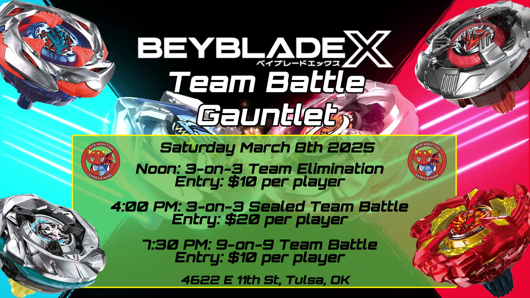 Grab Your Squad and Let It Rip at Dice Addiction’s Beyblade X: Team Battle Gauntlet!