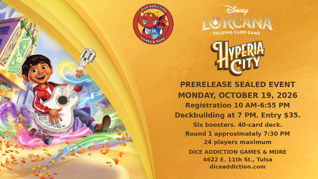 Disney Lorcana Hyperia City prerelease in Tulsa on October 19, 2026. Registration opens at 10 AM.