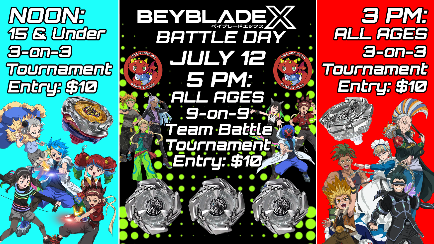 Win 3 Cobalt Drakes for you and your squad at Dcie Addiction’s Beyblade X Battle Day!