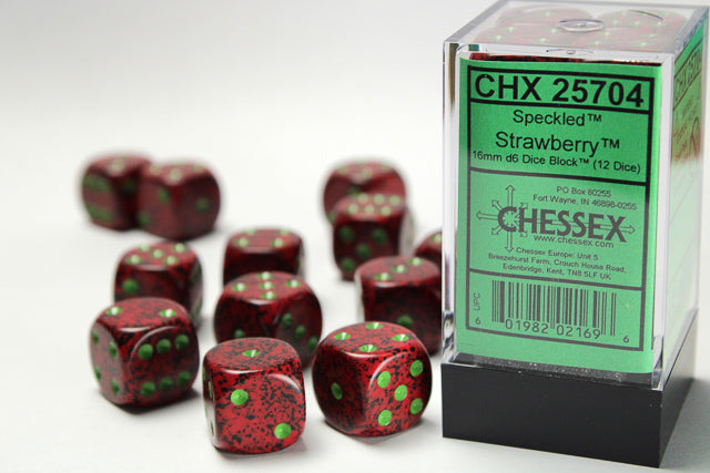 12CT SPECKLED 16MM D6 STRAWBERRY DICE SET