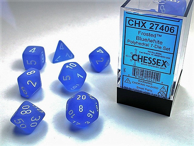 Frosted Blue/white Polyhedral 7-Die Set