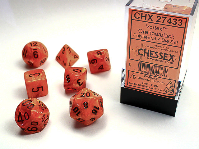 Vortex Orange/black Polyhedral 7-Die Set