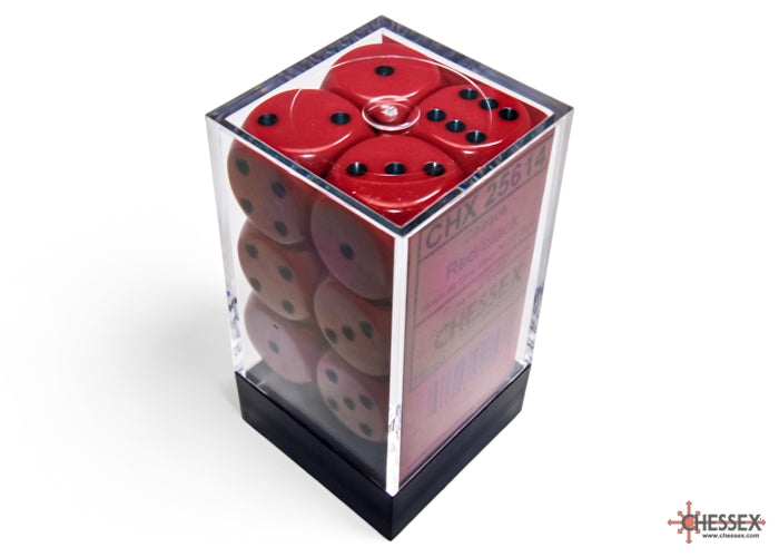 Opaque Red/black 16mm d6 Dice Block (12 dice)
