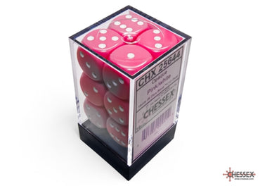 Opaque Pink/white 16mm d6 Dice Block (12 dice)