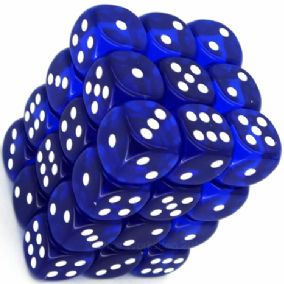 Chessex CHX 23806 Translucent 12mm d6 Blue/white Dice Block™ (36 dice)