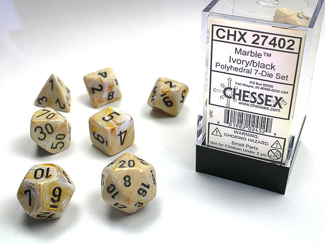 Marble Polyhedral 7-Die Set Ivory/Black