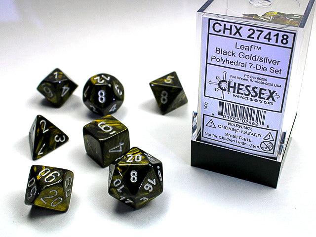 Chessex Polyhedral 7-Die Set, Leaf Black/ Gold
