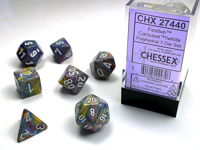 Chessex Polyhedral 7-Die Set, Carousel / Whie