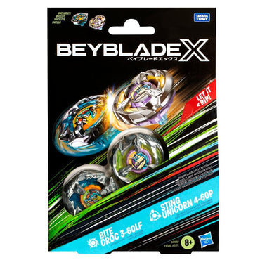 Beyblade X Bite Croc 3-60LF and Sting Unicorn 4-60P Top Dual Pack Set