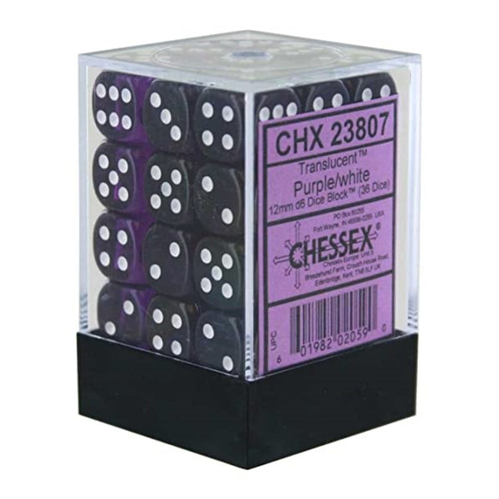 Translucent 12mm d6 Purple/white Dice Block™ (36 dice)