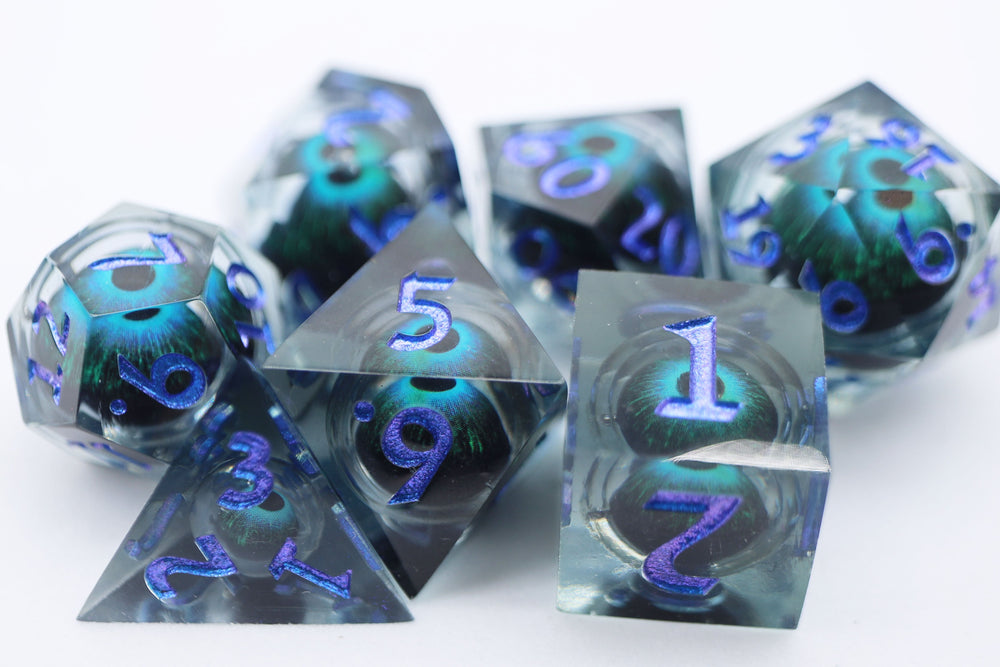 SHARP EDGE MOVING EYE RPG DICE SET - BLUE CYCLOPS