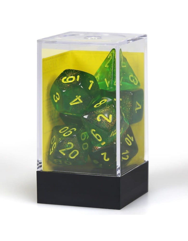 Chessex Gemini Polyhedral 7-Die Set, Green-Yellow/Silver