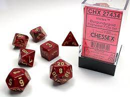 Chessex Polyhedral 7-Die Set, Vortex Burgundy/ Gold