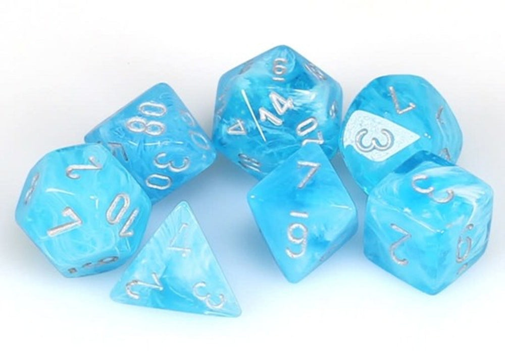 LUMINARY MINI SKY/SILVER 7 POLYHEDRAL DICE SET