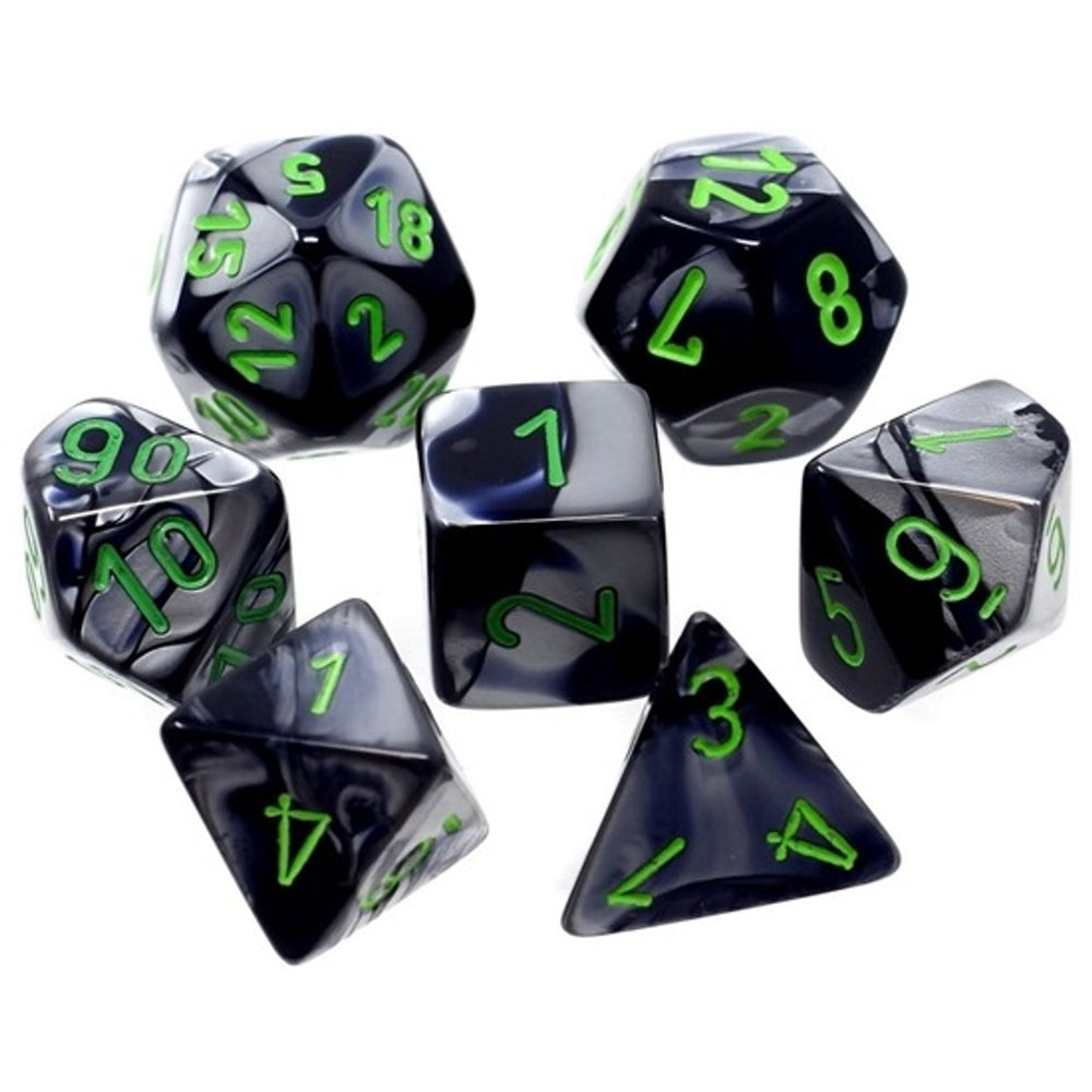 GEMINI MINI BLACK GREY/GREEN 7 POLYHEDRAL DICE SET