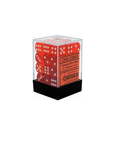 Translucent 12mm d6 Orange/white Dice Block™ (36 dice)