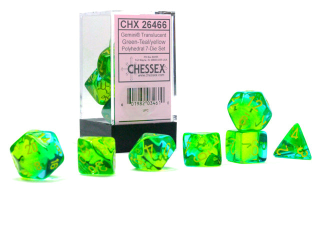Gemini Translucent Green-Teal/yellow Polyhedral 7-Die Set