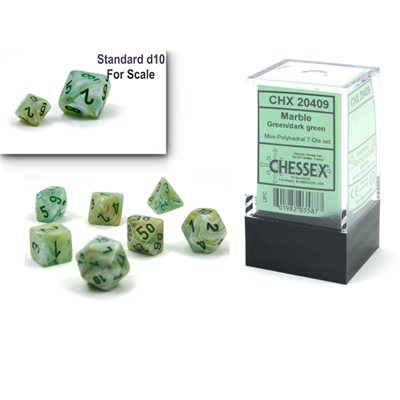 Chessex CHX 20409 Marble: Green/Dark Green Mini-Polyhedral 7-Dice Set