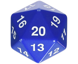 55mm Jumbo d20 Opaque Blue w/white countdown die