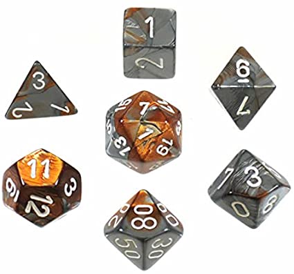 Gemini Copper-Steel/white Polyhedral 7-Dice Set