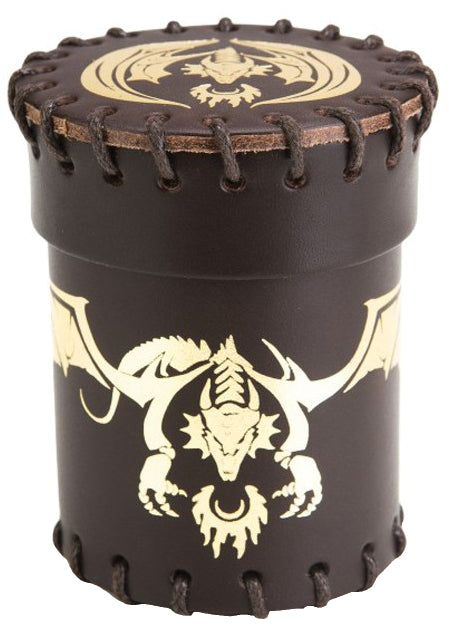 Dice Cup: Flying Dragon Brown/Golden Leather