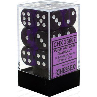 Translucent 16mm d6 Purple/white Dice Block™ (12 dice)