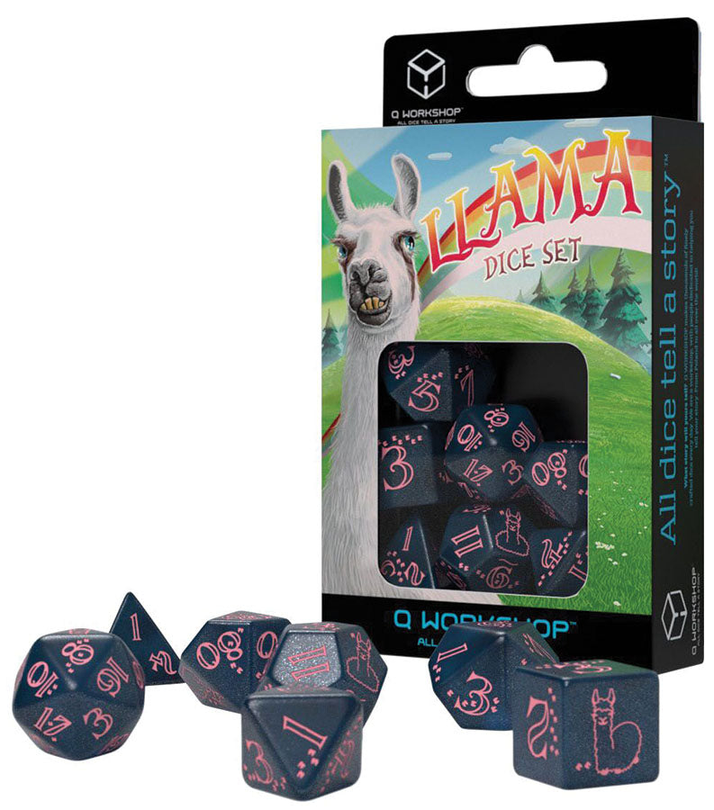 Llama Dice Set: Sparkling - Glittering Dark Blue & Pink (7)
