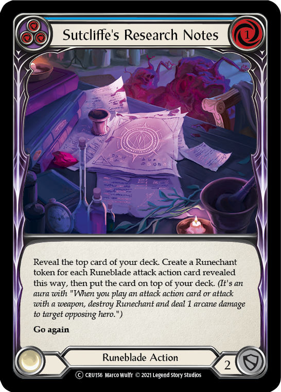 Sutcliffe's Research Notes (Blue) (Rainbow Foil) [U-CRU156-RF] Unlimited Rainbow Foil