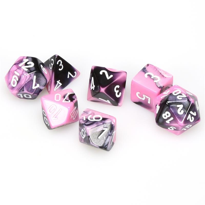 Gemini Black-Pink/white Polyhedral 7-Dice Set