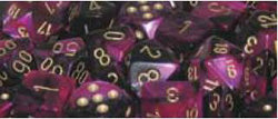 7CT GEMINI BLACK-PURPLE W/GOLD DICE SET