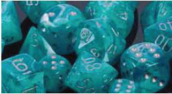 7CT CIRRUS POLY DICE SET, AQUA/SILVER