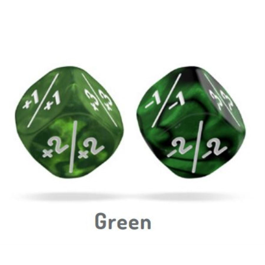 OAKIE DOAKIE DICE: D6 12MM MARBLE/GEMIDICE POSITIVE AND NEGATIVE DICE SET - GREEN (14CT)