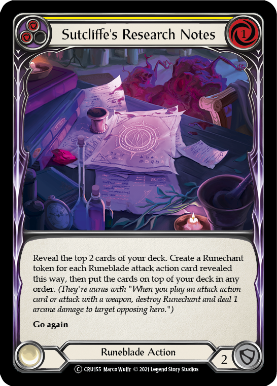 Sutcliffe's Research Notes (Yellow) (Rainbow Foil) [U-CRU155-RF] Unlimited Rainbow Foil