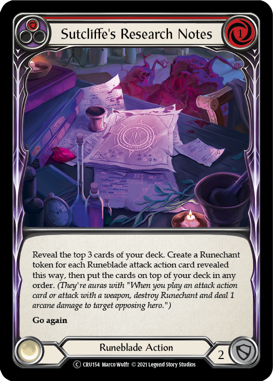 Sutcliffe's Research Notes (Red) (Rainbow Foil) [U-CRU154-RF] Unlimited Rainbow Foil