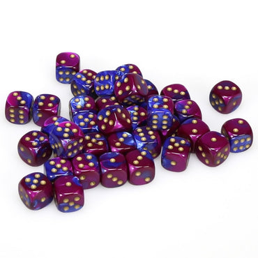 BLUE-PURPLE W/GOLD DICE SET 12MM