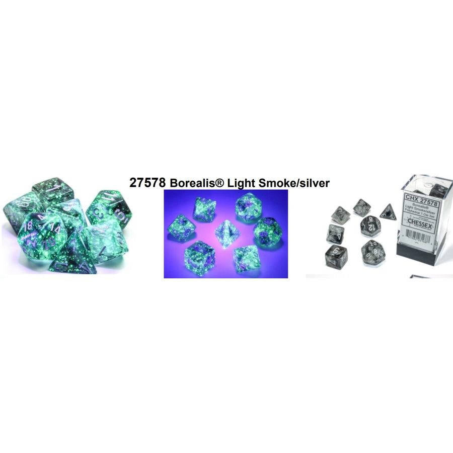 7CT POLYHEDRAL SET: BOREALIS LUMINARY LIGHT SMOKE W/SILVER