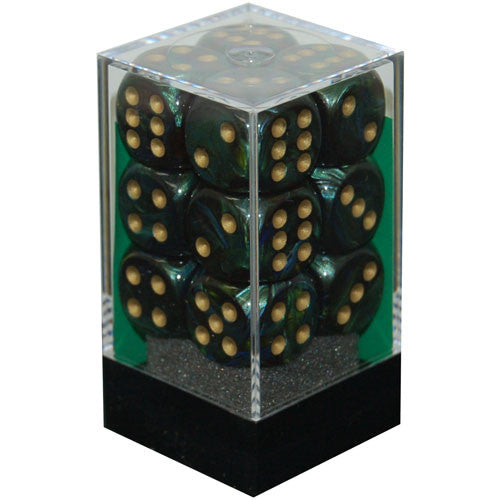 Scarab: Jade/Gold 16mm D6 Dice Block (12 Dice)