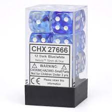 Nebula: Dark Blue/White 16mm D6 Dice Block (12 Dice)