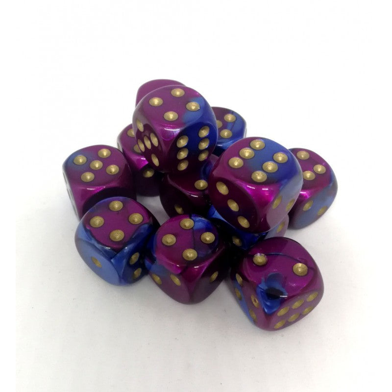 BLUE-PURPLE W/GOLD DICE SET 16MM