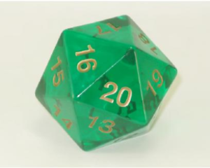 55mm Jumbo d20 Translucent Green w/gold