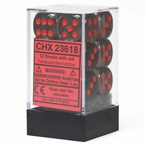 Translucent 16mm d6 Smoke/red Dice Block™ (12 dice)