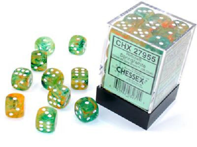 Nebula: Spring/White 12mm D6 Dice Block (36 Dice)