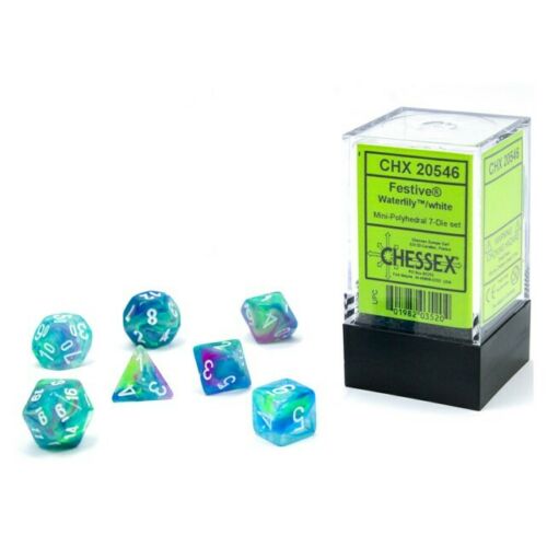 Chessex CHX 20546 Festive: Waterlily/White Mini-Polyhedral 7-Dice Set