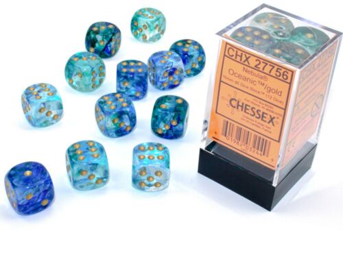 Nebula: Oceanic/Gold 16mm D6 Dice Block (12 Dice)